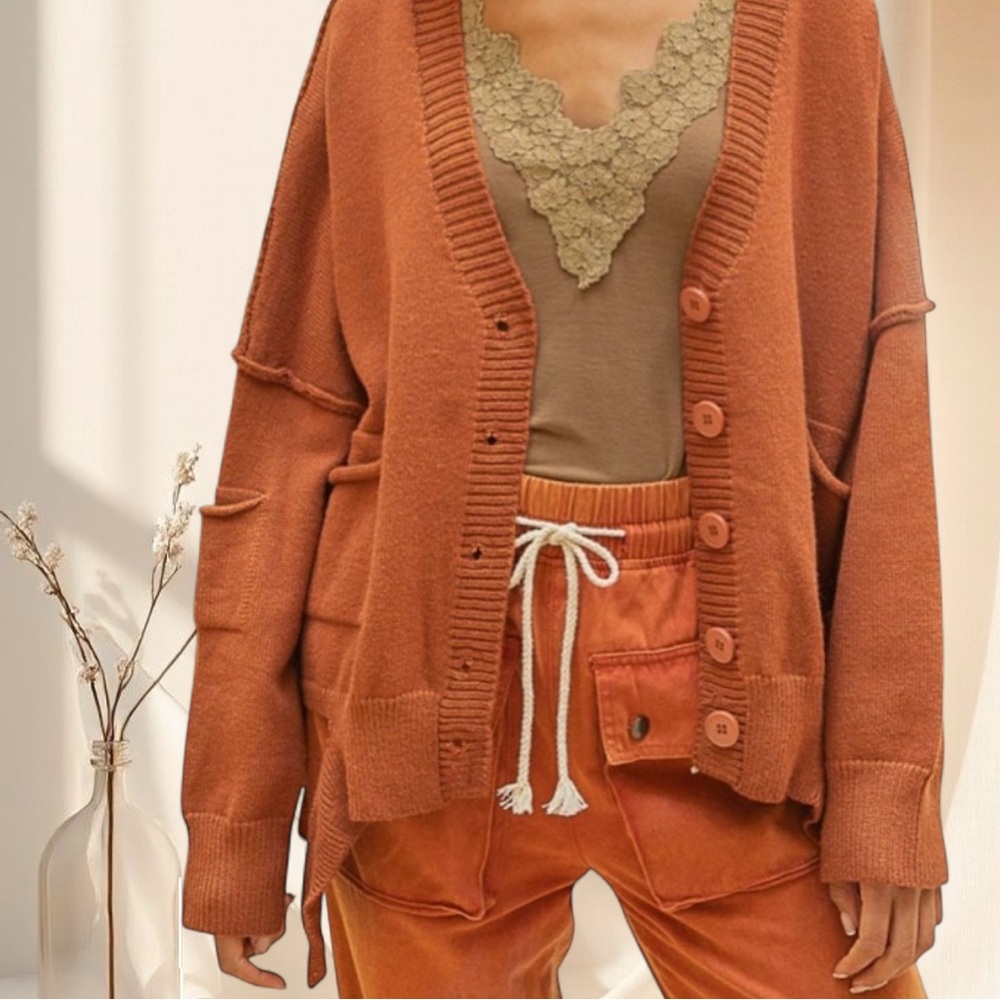POL Rust Cinnamon Oversized Button Down Cardigan | Cozy Slouchy Knit